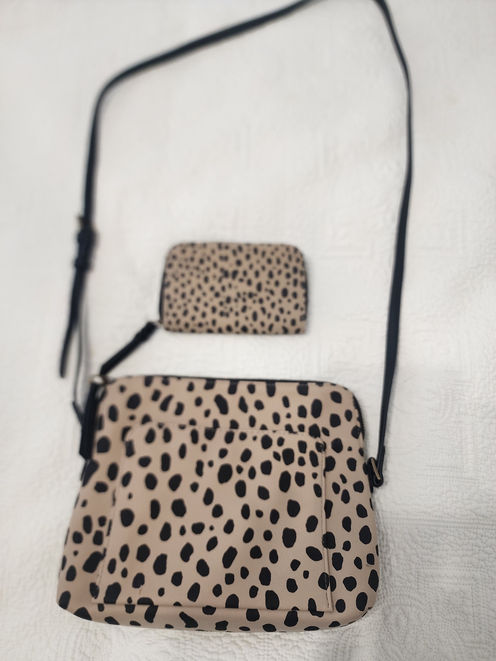 Beige and Black Leopard Print Crossbody Bag with Card Pouch